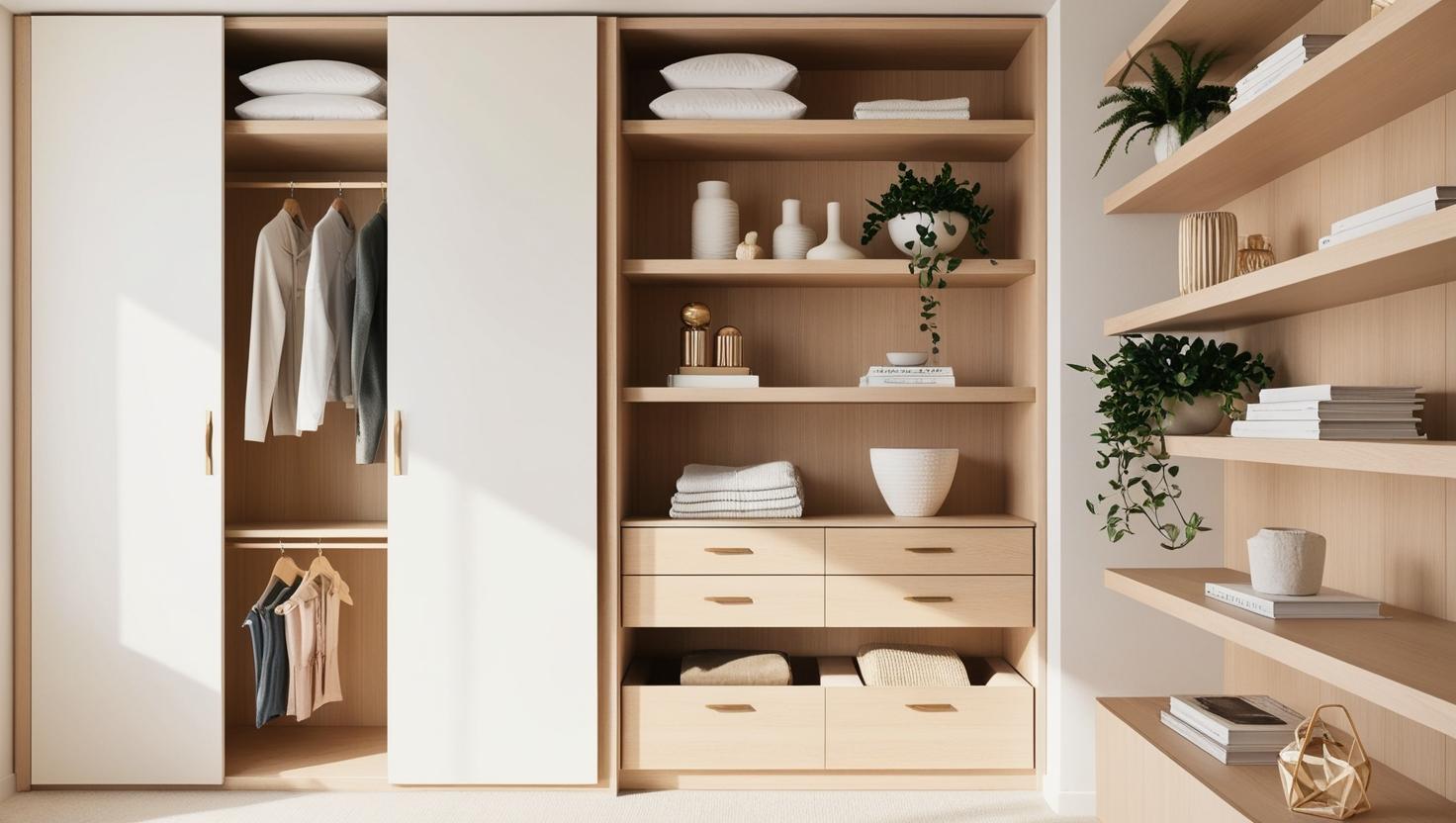 Tủ quần áo gỗ có kệ trang trí